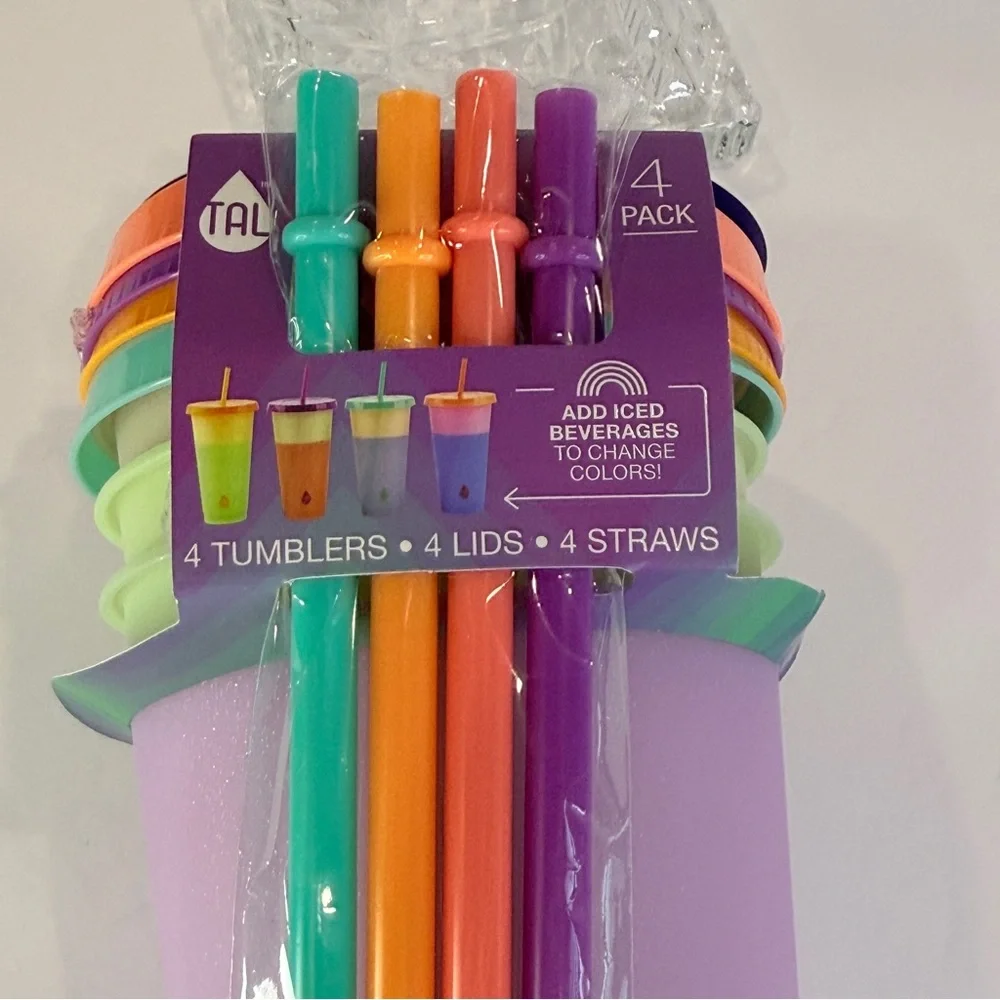 🆕 TAL 4pc Color Changing 24oz Glitter Tumbler Set w/ Straws